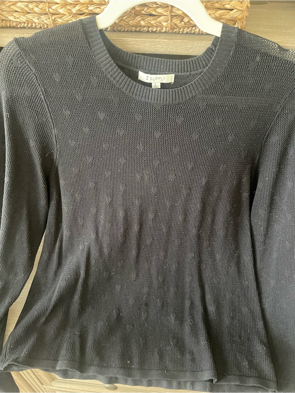 Z Supply Black Knit Crewneck Sweater heart print